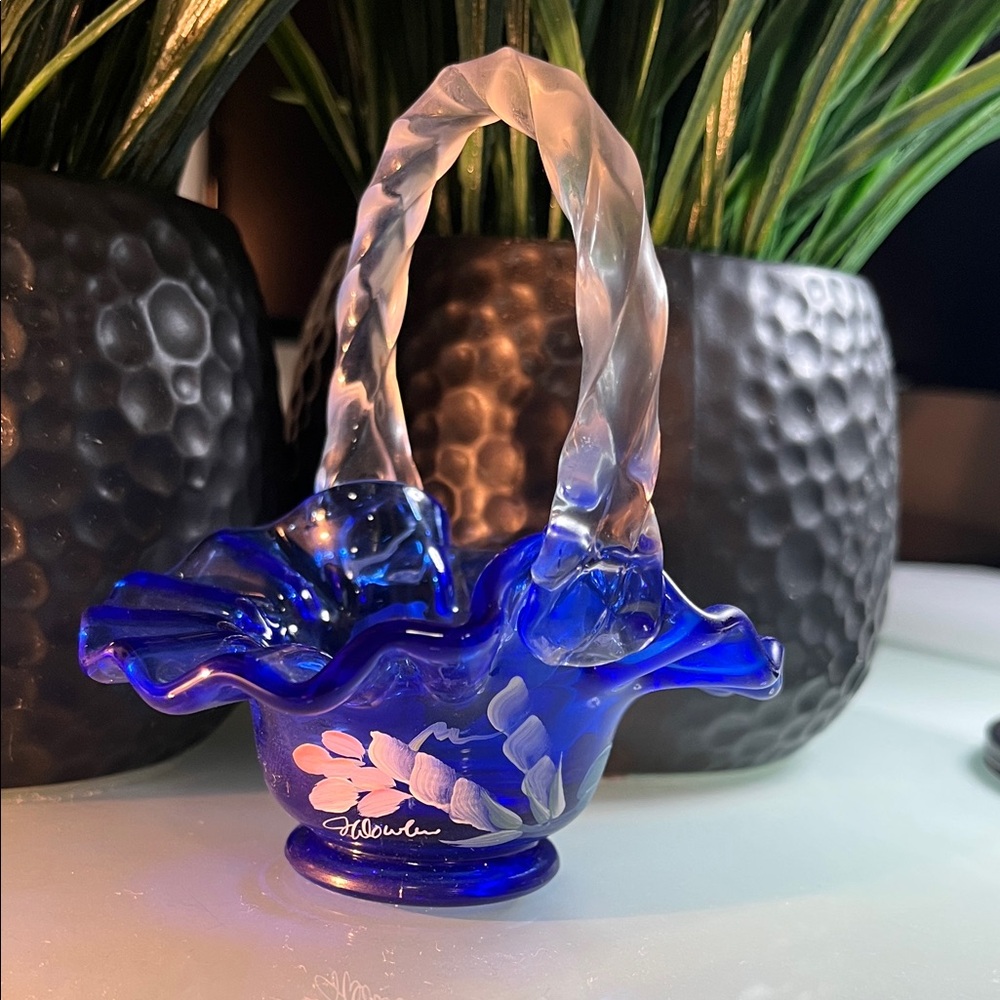 Hand-Blown Cobalt Blue Glass Basket by FENTON
